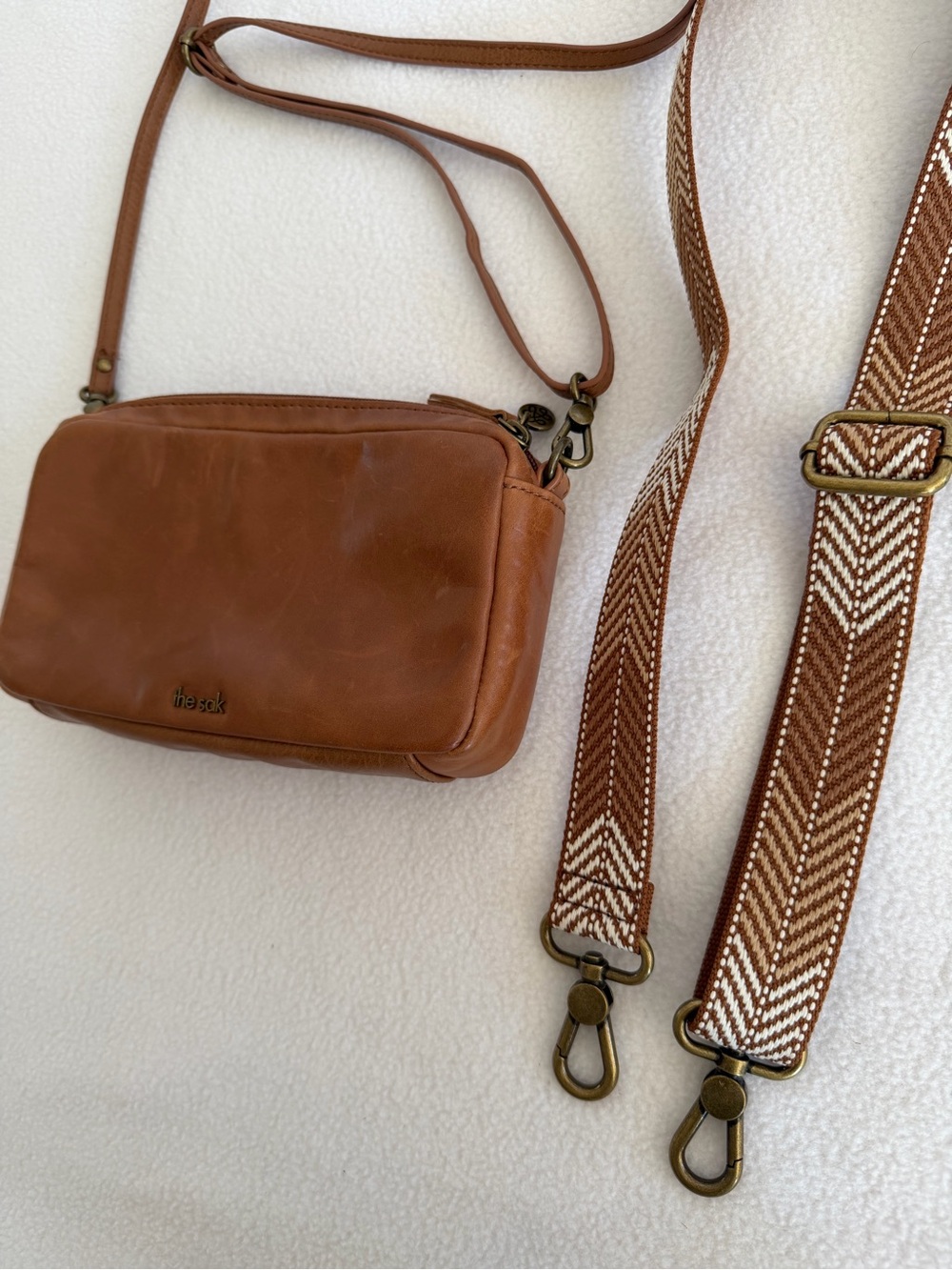 The Sak Brown Leather Crossbody Bag with additional Patterned Strap - Picture 2 of 11